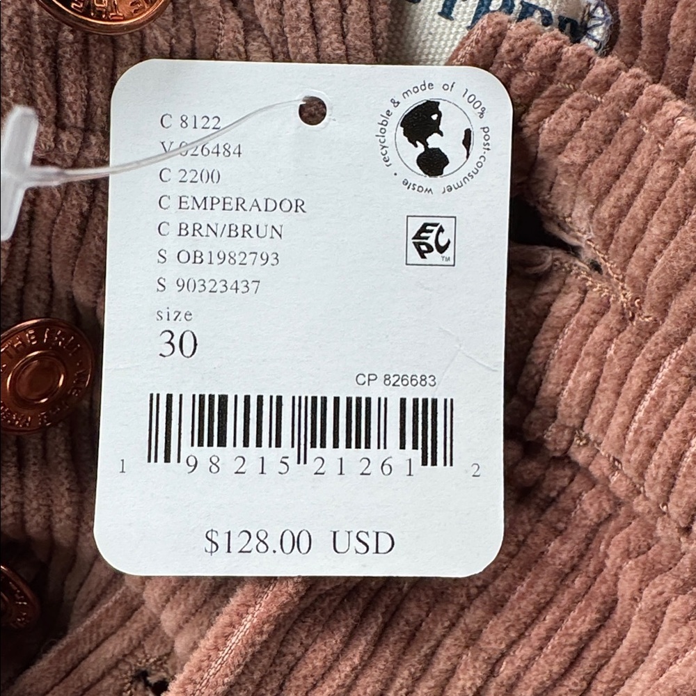 Free People We The Free Good Luck Mid-Rise Corduroy Barrel Jeans in Brown NWT - Picture 9 of 9